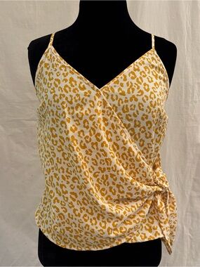 MINE Leopard Print Wrap Tie Cami Tank Top Mustard Cream Boho Mob Wife Small